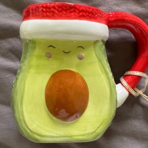 Holly & Joy Avocado Coffee Mug Cup with Santa Hat Avocado Toast BRAND NEW NWT